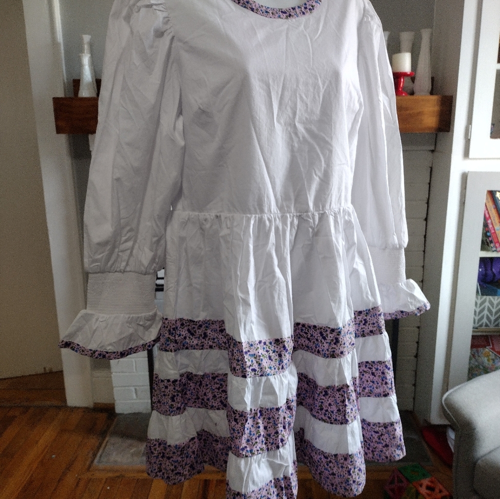 Pomander Place White Dress with Lavender Floral Trim - Picture 6 of 6